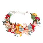 Brikuinr Flower Wreath Crown Bridal Floral Headband Hair Wreath Hair Garland Flower Halo Floral Headpiece Boho with Ribbon Wedding Party Festival