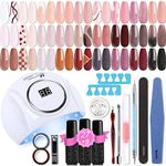 Lavender Violets 48 Pcs Gel Polishes UV LED Nail Curing Lamp Dryers 54W Nail Lights With Nail Dotting Drawing Brush Pen Base Coat,Matte & No Wipe Top Coat Starter Kit Q978