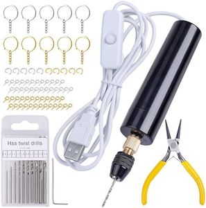 LET'S RESIN Electric Resin Drill, 74Pcs Hand Drill Supplies with 3-Jaw Clamp-Applicable to A Larger Drilling Range (0-3mm), Grip Nose Pliers, Keychain Making Kit, Tools for Resin Art