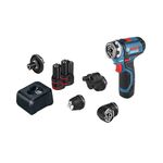 Bosch GSR 12V-15 FC Heavy Duty Cordless Drill, 19 mm, 1/4" Tool Holder, FlexiCLick System, 0.6 kg, + 2 x battery GBA 12V 2.0Ah, Quick charger GAL 12V-40 Professional & Accessories, 1 Year Warranty
