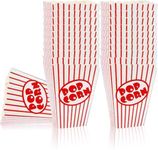 SHATCHI Pack Of 10 Paper Popcorn Cardboard Candy Container for Birthday Theatre Themed Cinema Movie Nights Carnivals Party Food Boxes Bulk, 10pcs/40pcs/80pcs/200pcs, Red & White Striped, 10pcs