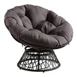 OSP Home Furnishings Wicker Papasan Chair with 360-Degree Swivel, Grey Frame with Grey Cushion