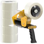 BLOSTM Tape Gun & Strong Packing Tape - 6pcs Clear Packaging Tape Dispenser Includes 6 Rolls Of Clear Packing Tape - Strong Tape for Packing Boxes for Moving House, Sealing Parcel Boxes (Clear)