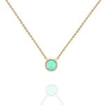 PAVOI 14K Gold Plated Round Bezel Set Green Opal Necklace 16-18"