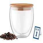 BAGYAM - Double Wall Glass Coffee Cups - Glass Double Layer Tea & Coffee Cup Double Walled Glass Mugs for hot & Cold Drinks Coffee Tea Milk cappuchino Juice (350ML Glass with Lid, 1 Piece)