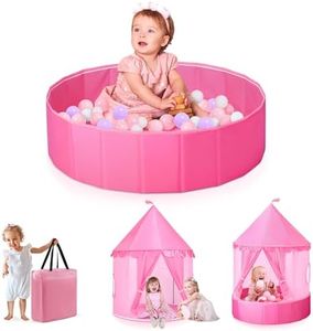 Hikiddy 3-in-1 Ball Pit & Play Tent for Toddlers: Large 40" Pink Kids Ball Pit and Princess Tent - Princess Castle Playhouse Tent for Girls Kids Babies - Foldable Portable Toys for Indoor & Outdoor