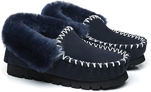 UGG Slippers Women Australian Premium Soft Sheepskin Wool Winter Home Cozy Slipper Popo Moccasin Shoes Navy Blue AU Ladies 13 / AU Men 11 / EU 44