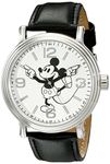 Disney Mickey Mouse Adult Vintage Articulating Hands Analog Quartz Watch, Silver, Flat Black, Quartz Watch