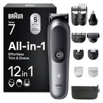 Braun Series 7 All-in-One Grooming Kit for Men, AIO7545, Grey - 12-in-1 MultiGroom Beard Trimmer, Hair Clipper & Body Shaver, ProBlade, AutoSense, SkinGuard, Waterproof, 120 min Cordless Use