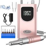 Kredioo Nail Drill Machine for Acrylic Nails, 35000RPM Professional Portable Electric Nail Drill File, E-file Nail Drill Set for Salon Home Use-Pink