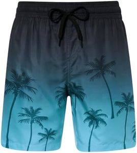 uideazone Men's Mesh Beach Shorts with Palm Tree Turquoise Gradient Quick-Dry Swim Trunks for Summer Vacations M