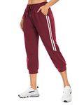 KaiDi Womens Capri Jogger Cargo Pants Sweatpants for Women with Pockets Workout Athletic Sports Gym Casual Wear (S, Wine Red)