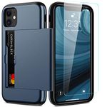 Nvollnoe for iPhone 11 Case with Card Holder and Screen Protector Heavy Duty Protective Dual Layer Shockproof Built-in Card Slot Wallet Case for iPhone 11 for Men&Women(Dark Blue)