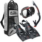 TUSA Sport Adult Powerview Mask, Dry Snorkel, and Fins Travel Set, Large, Black/Red