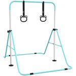 HOMCOM Kids Gymnastics Bar, Horizontal Bar for Kids, Adjustable Height Folding Gymnastics Equipment with Gymnastic Rings, Non-Slip Mats, for Home, Flat, Purple