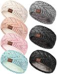 Geyoga 7 Pcs Women Winter Headbands Ear Warmer Headband Women Knit Cable Headbands Fleece Lined Cold Weather Ear Muffs(Chic Colors)