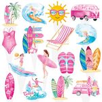 48Pcs Vintage Surfing Surfboard Cupcake Toppers Summer Surfing Birthday Party Decorations for Girls Pink Surfer Surf Van Surfboard Theme Cupcake Toppers for Summer Hawaii Surf Party Supplies