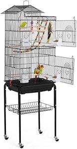 Yaheetech Bird Cage Large Roof Top Budgie Cage Metal Parrot Cage with Rolling Stand for Cockatiel Parakeet Finch Lovebird Black