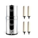 RAMA Gravity Water Filter | 17L Total Capacity (8L Storage) | 304 Stainless Steel Non-Electric Purifier for Home | Includes 4 Spirit 7" Ceramic Candles & Steel Tap | 10-Year Warranty