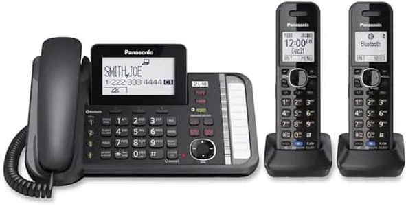 Panasonic 2-Line Corded/Cordless Phone System with 2 Handsets - Answering Machine, Link2Cell, 3-Way Conference, Call Block, Long Range DECT 6.0, Bluetooth - KX-TG9582B (Black)