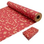 Roll Package Christmas Wrapping Paper, 43cm×20m Kraft Gift Wrapping Paper Printed with Stars and Candy Recyclable Paper Roll for Xmas,Birthday,Baby Shower,Wedding Gift Wrap
