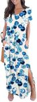 GRECERELLE Women Casual Sundress Short Sleeve Long Tshirt Dress Split Maxi Beach Dresses Travel Vacation Outfits 2XL, Bubble Blue