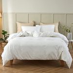 Simple&Opulence Linen Duvet Cover Double,Natural Linen Cotton Duvet Cover with Pillowcase,Double Size Bedding Set,Soft Warm Breathable Bed Quilt Cover with Button Closure,200x200cm,White