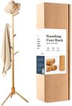 CRAFT KITTIES Coat Rack, Wooden Coat Rack Stand with 3 Height Options & 8 Hooks, Sturdy Freestanding Coat Rack for Clothes/Bags/Hats, Coat Rack for Home/Office/Entryway/Hallway (M05-1750-F01S1)