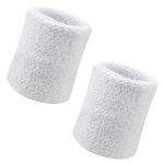 Vidillo Sweatband, Wrist Sweatband 2 Pack, 4 Inch Sports Sweatband Wristband Soft Thicken Cotton,for Tennis Gymnastics Football Basketball, Running Athletic Sports (White)