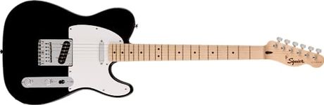 Squier by Fender Sonic Telecaster Electric Guitar, Maple Fingerboard, White Pickguard, Black