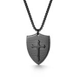 Men Shield Armor of God Ephesians 6:16-17 Faith Cross Necklace,Cupimatch Stainless Steel Pendant Necklace,Black