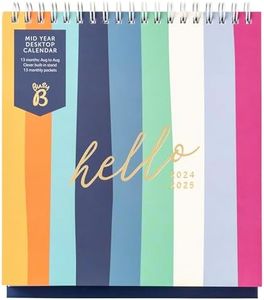 Busy B 13 Month Mid-Year Academic Desktop Calendar August 2024 - August 2025 in Stripe with 13 Monthly Pockets, at a Glance Schedule and Built in Stand. FSC® Certified