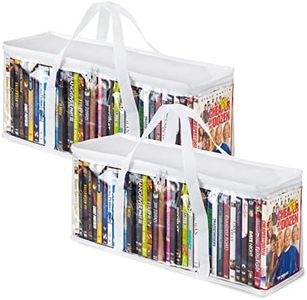 Stock Your Home DVD Storage Bags (Set of 2) Media Organizer Bag for DVDs, CDs, Blu Ray Disc, Movie Cases, VHS Box, Video Game Disks, Clear Plastic Holders with Carrying Handles and Zipper - White