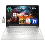 HP 15.6" FHD IPS Touchscreen Laptop, 11th Gen Intel Core i7-1165G7 Processor, 16GB DDR4 RAM, 1TB SSD, Intel Iris Xe Graphics, 720p HD Webcam, Windows 11, Silver, 32GB Hotface USB Card