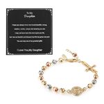 HZMAN Virgin Mary Rosary Bead Cross Bracelet Virgin of Guadalupe Adjustable Link Bracelet for Women Jewelry Gift, 6.5+1.5in, Brass, Cubic Zirconia