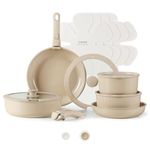 CAROTE 17pcs Pots and Pans Set, Ceramic Cookware Set Detachable Handle, Induction Nonstick Kitchen Sets with Removable Non Stick RV Oven Safe Taupe,(C07787)