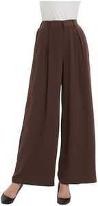 Tronjori Women High Waist Casual Wide Leg Long Palazzo Work Dress Pants Business Trousers Regular Size(L, Chocolate)