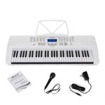 Akkord 61-Key Octave Electronic Keyboard with adapter- LCD Display| USB Input| Mic |Music Sheet Stand | 255 Rhythms | 255 Timbres | 24 Demos | White