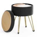 SONGMICS Vanity Stool Chair, Small Ottoman Stool with Storage, Velvet Makeup Stool, 15.4 Dia. x 17.5 H Inches, Ink Black ULOM003B01