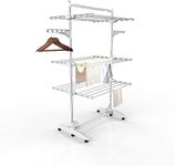 Todeco 3 Tier Clothes Airer, Folding Stainless Steel Laundry Drying Rack, Adjustable Dry Rail Hanger with Wings and Portable Top Bar