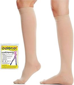 Beister Closed Toe Knee High Calf Compression Socks for Women & Men, Firm 20-30 mmHg Graduated Support for Varicose Veins, Edema, Flight, Pregnancy, Beige, Medium