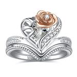 JewelryPalace Love Heart Cage 2ct Cubic Zirconia Solitaire Engagement Rings for Her, Luxury Flower 14K Rose Gold 925 Sterling Silver Promise Ring for Women, V shaped Wedding Band Ring Bridal Sets J