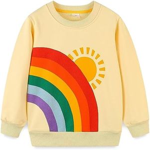 Bumeex Baby Toddler Girl Sweatshirt Outfits Clothes Fall Winter Crewneck Pullover Sweater Long Sleeve Shirt Top Clothing Cream Rainbow 18-24months 2t