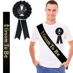 WILLBOND 2 Pieces Groom Sash Badge Set Includes Groom to Be Satin Sash Groom to Be Award Ribbon Badge Brooch for Bachelor Party Engagement Celebration Supplies