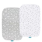 Biloban Bassinet Fitted Sheets Fit for Most Bedside Sleeper Bassinet, (35"x21"), Jersey Knit Cotton, Breathable, 2 Pack, Grey Star