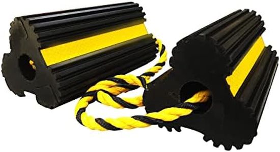 ROBLOCK Wheel Chocks Heavy-Duty Rubber Wheel Block with Nylon Rope Yellow Reflective Tape, 4.1" Long x 7.8" Wide x 3.9" High