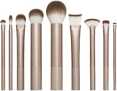 REAL TECHNIQUES Au Naturale Makeup Brush Kit, For Foundation, Powders, and Concealers, Premium Quality Face Brushes, 9 Piece Set, Gold