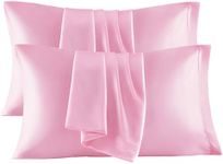 Bedsure King Size Satin Pillowcase Set of 4 - Pink Silky Pillow Cases for Hair and Skin, 20x36 Inches, Pillow Covers with Envelope Closure, Similar to Silk, Gifts for Women & Men