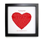 Our Song Romantic Valentine's Day Gift in heart design || Any Song Lyrics, Words, Wedding Vows, Poem, Quote || FULLY FRAMED PRINT || Black 23cm Box Frame