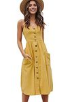 YMING Womens Party Dress with Buttons Casual Beach Dress Evening Dress Yellow 3XL